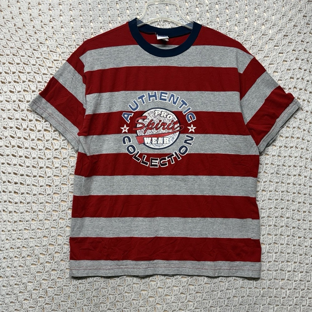 Vintage ProSpirit wear  Shirt Mens Sz L Red Gray striped  USA Made 90's